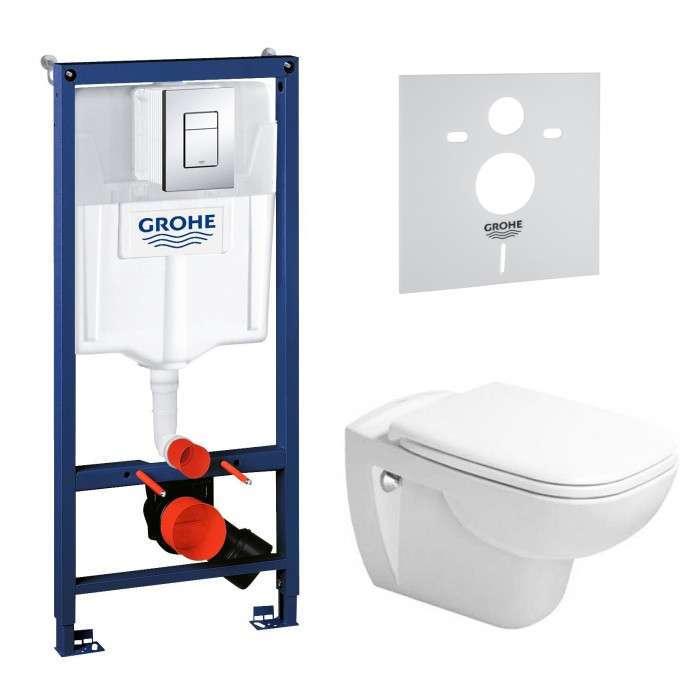 Инсталляционная система Grohe + подвесной унитаз Duravit D-code с крышкой (387720A1) фото